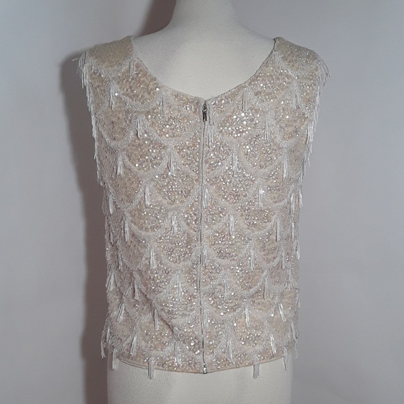 Vintage cream blouse with beading and tassels - Picture 4 of 8